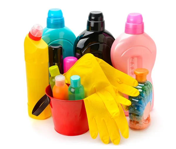 Set of household chemicals isolated on white background — Stock Photo, Image