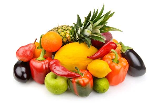 하얀 배경에 분리 된 과일 과 채소 — 스톡 사진