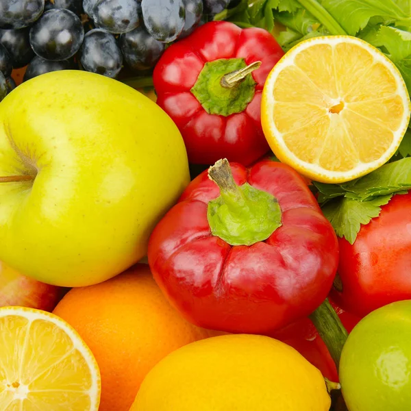 一套的蔬菜和水果的背景 — 图库照片