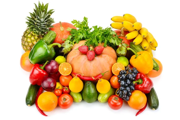 Fruits et légumes isolés sur blanc — Photo