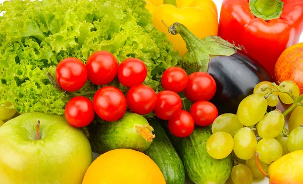 Bakgrund från uppsättning av grönsaker och frukter. — Stockfoto