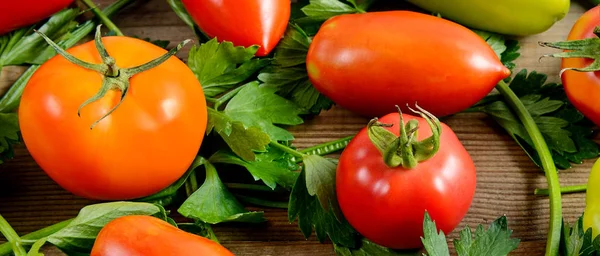 Tomaten und Sellerie auf Holzgrund. — Stockfoto