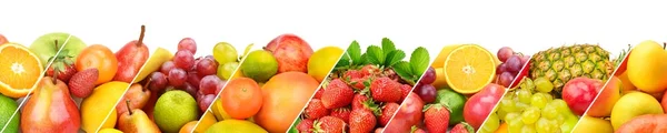 Colección panorámica de frutas frescas aisladas sobre fondo blanco . —  Fotos de Stock