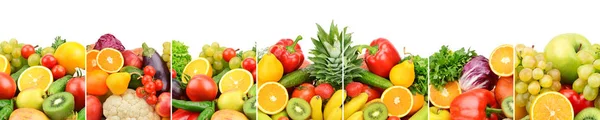 Panoramic collection fresh fruits and vegetables isolated on whi — Stock Photo, Image