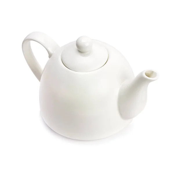 孤立的白色衬底上的白色茶壶 — 图库照片