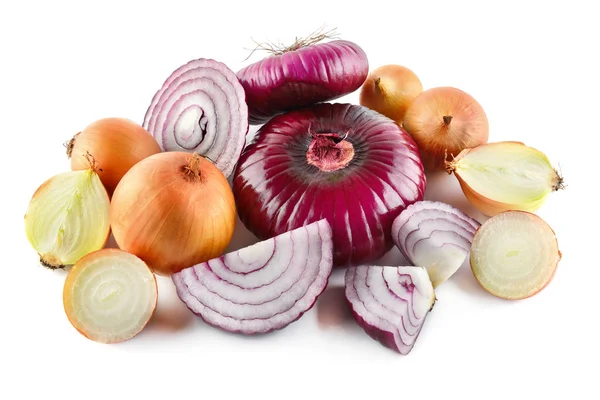 Red and gold onions isolated on white background. — Stock Photo, Image