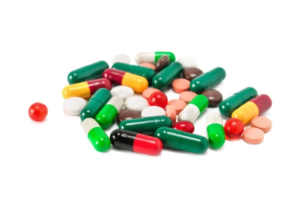 Assorted pharmaceutical medicine pills, tablets and capsules iso — Stock Photo, Image