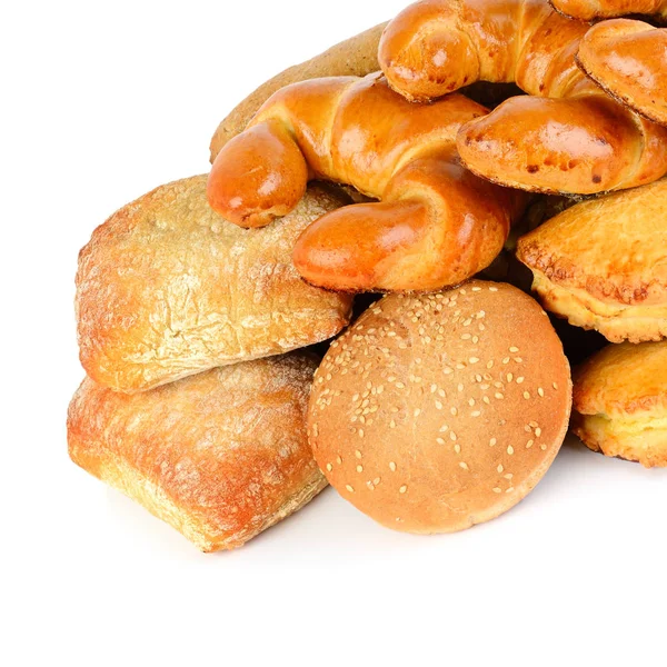 Pão Cereais Croissants Doces Num Sortimento Isolado Sobre Fundo Branco — Fotografia de Stock