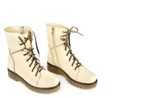 Botas Femininas Isoladas Fundo Branco Sapatos Modernos Confortáveis Espaço Livre — Fotografia de Stock
