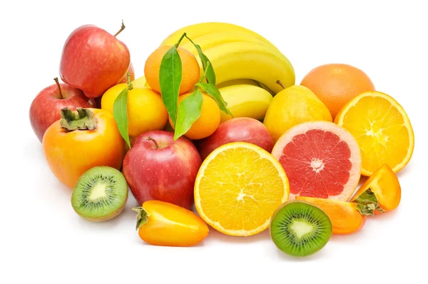 Uppsättning Frukter Isolerad Vit Bakgrund Hälsosam Mat — Stockfoto