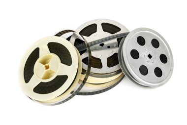 Film şeridi üzerinde izole beyaz arka plan. Retro nesneleri.