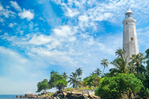 Faro, laguna y palmeras tropicales (Matara Sri Lanka ). — Foto de Stock