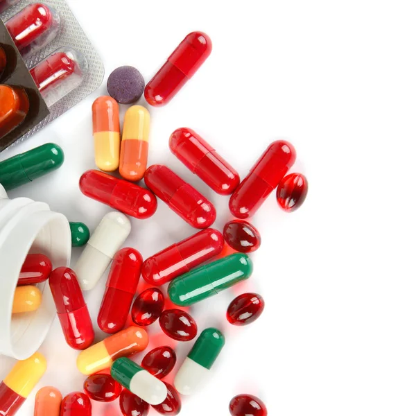 Ανάμικτες Φαρμακευτικής Ιατρικής Χάπια Δισκία Και Κάψουλες Που Απομονώνονται Λευκό — Φωτογραφία Αρχείου