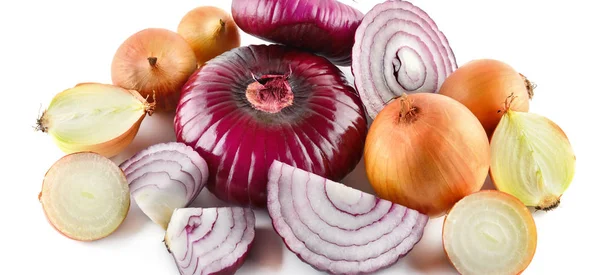 Red and gold onions isolated on white background. Collection. Wi — Stock Photo, Image