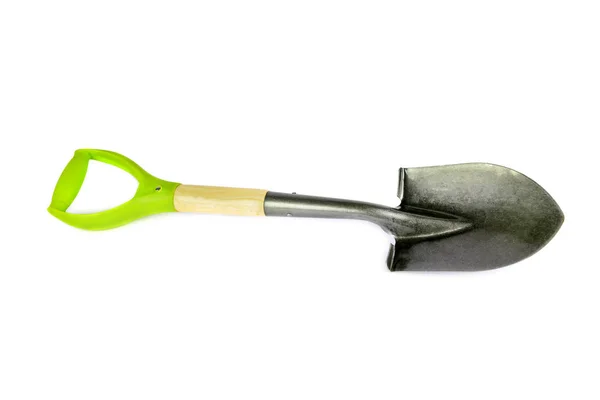 Shovel with green handle isolated on white background. — Stock Photo, Image