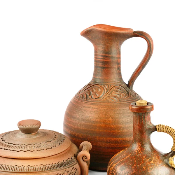 Set of old ceramic pot isolated on white background. — Stock Photo, Image