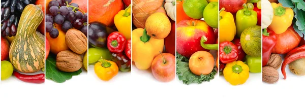 Panoramatický sběr ovoce a zeleniny, izolované na bílém bac — Stock fotografie