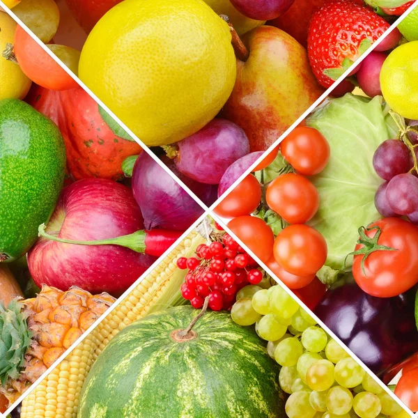 Heldere achtergrond van de verzameling groenten en fruit. — Stockfoto