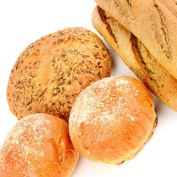 Chleb, Baguette i produkty piekarnicze izolowane na białym. — Zdjęcie stockowe
