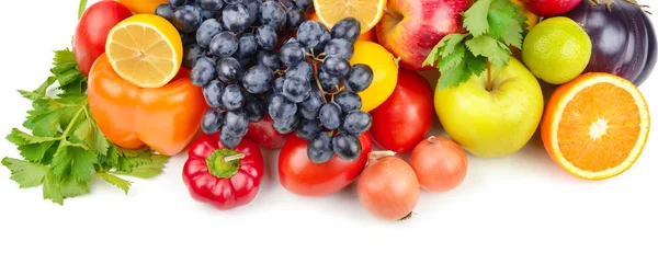 Ovoce a zelenina izolovaných na bílém pozadí. Široká Foto. — Stock fotografie