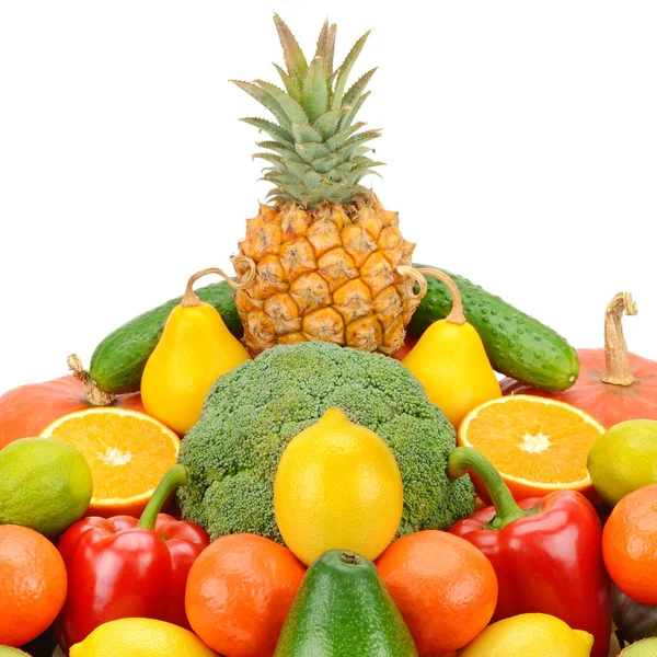 Buah-buahan dan sayur-sayuran terisolasi pada latar belakang putih. — Stok Foto