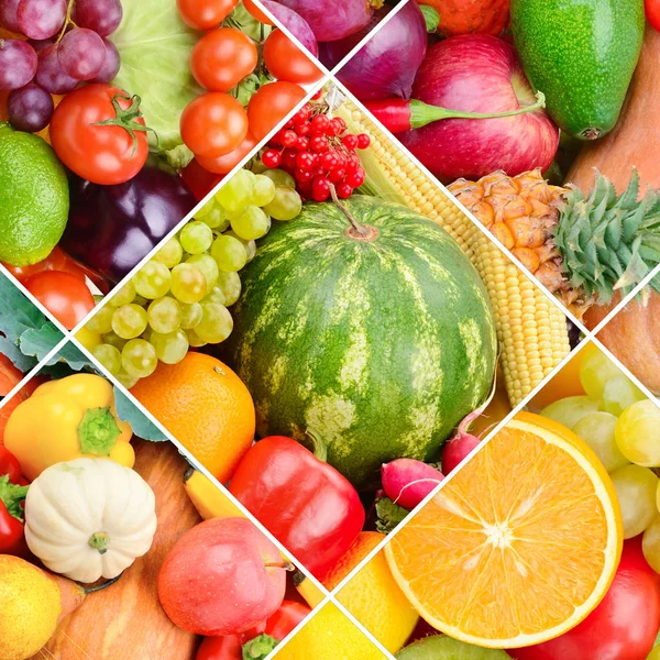 Fruits et légumes isolés sur fond blanc. Collage. Squ. — Photo