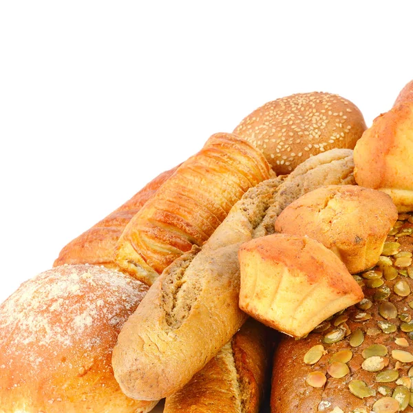 Verzamel brood en broodjes geïsoleerd op een witte achtergrond. Vrij — Stockfoto