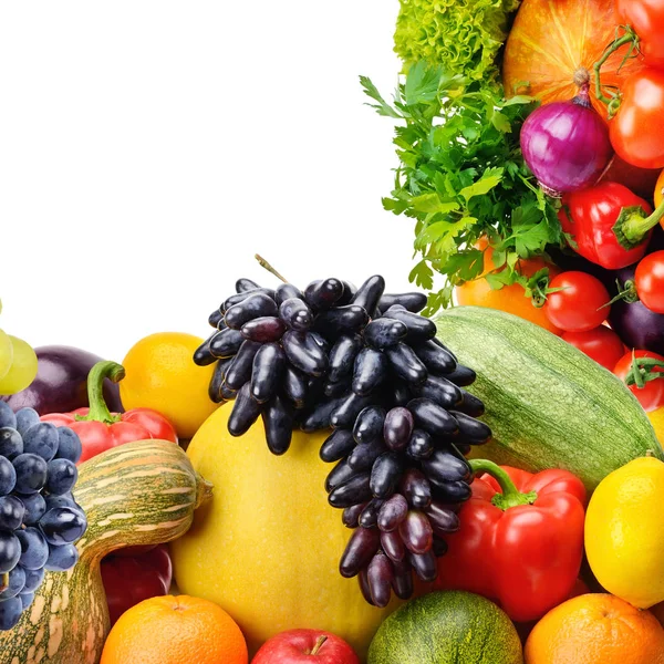 Legumes e frutas no fundo branco. Colagem. Espaço livre f — Fotografia de Stock