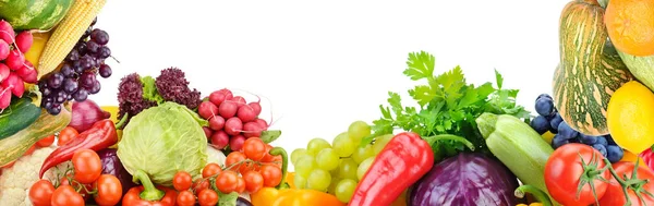 Marco Verduras Frutas Sobre Fondo Blanco Copiar Espacio Vista Superior —  Fotos de Stock