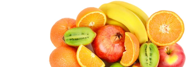 Uppsättning Frukt Isolerad Vit Bakgrund Hälsosam Efterrätt Fritt Utrymme För — Stockfoto