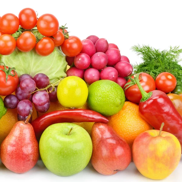 Sortiment Frukt Och Grönsaker Isolerad Vit Bakgrund — Stockfoto