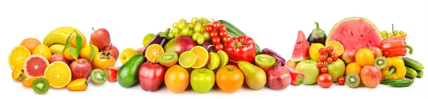 Raccolta Panoramica Frutta Verdura Fresca Isolata Fondo Bianco Collage Ampia — Foto Stock