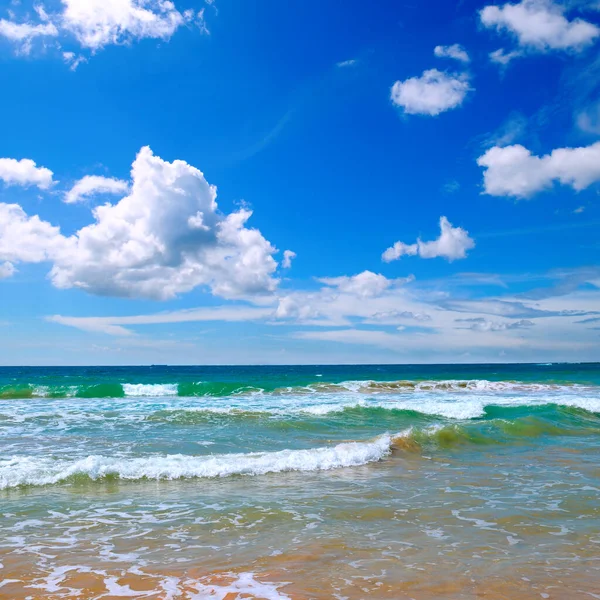 Mar Azul Fondo Del Cielo Concepto Viajar Foto Tonos Azules —  Fotos de Stock