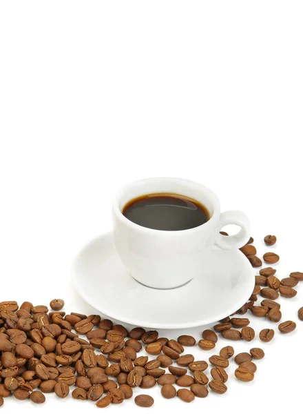 Beyaz Arka Planda Beyaz Kahve Kahve Çekirdekleri Metin Için Boş — Stok fotoğraf