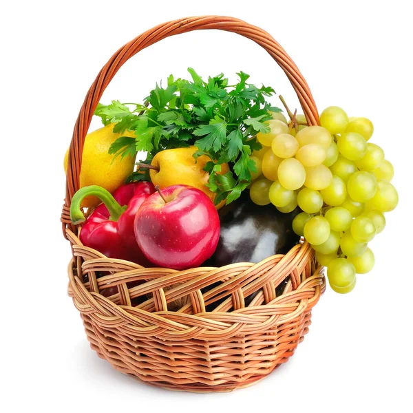Warzyw Owoców Koszu Białym Tle Zdrowa Żywność — Zdjęcie stockowe