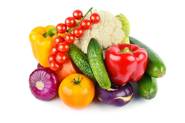 Zöldségkészlet Fehér Alapon Elkülönítve Egészséges Élelmiszer — Stock Fotó