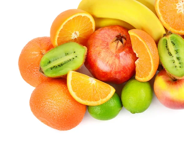 Conjunto Frutas Isoladas Sobre Fundo Branco Uma Sobremesa Saudável — Fotografia de Stock