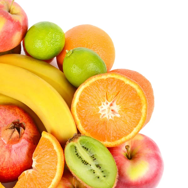 Conjunto Frutas Isoladas Sobre Fundo Branco Uma Sobremesa Saudável — Fotografia de Stock