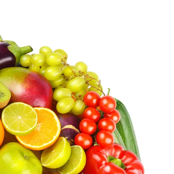 Conjunto Legumes Frutas Isoladas Fundo Branco Espaço Livre Para Texto — Fotografia de Stock