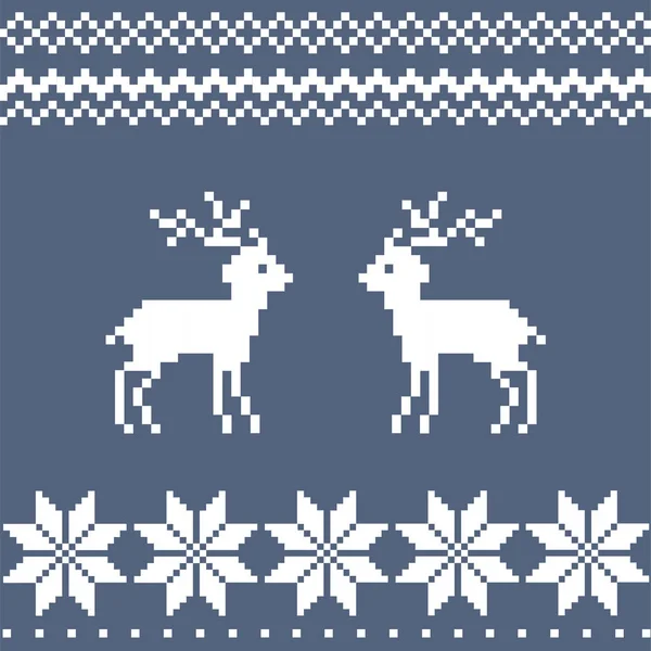 Поздравительная Открытка Зимний Праздник Дизайном Вязания Шерсти Вязание Снежинки Олени — стоковый вектор