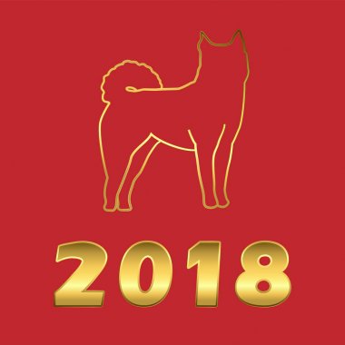 Vektör çizim için Çin yeni yılı 2018 altın köpek ve el çizimi metin 
