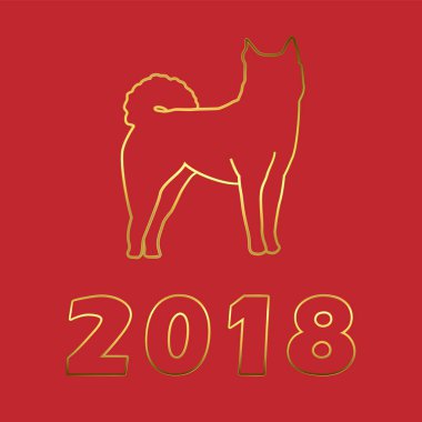 Vektör çizim için Çin yeni yılı 2018 altın köpek ve el çizimi metin 