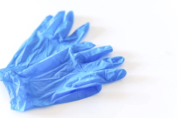 Pair Blue Sterile Latex Gloves White Background Isolated Close — Stock Photo, Image