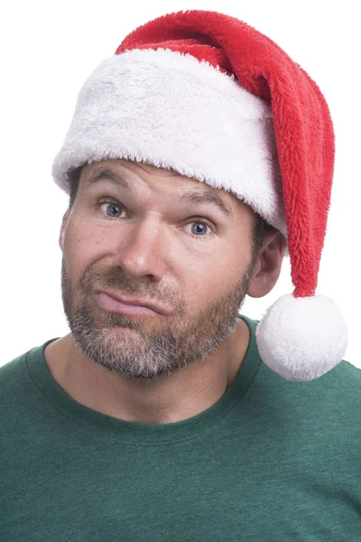 Hombre tonto en Navidad sombrero de Santa — Foto de Stock