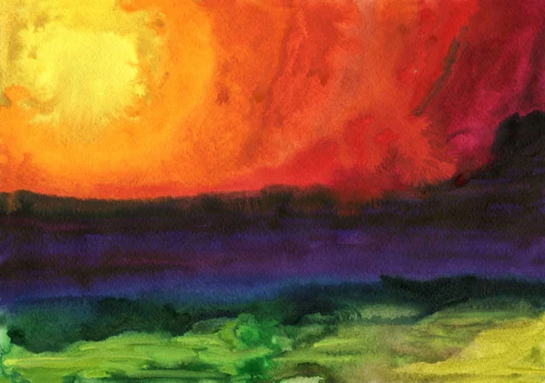 Watercolor background. Fantasy sunset above the sea. — Stock Photo, Image