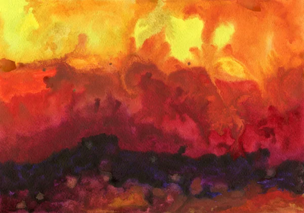 Suluboya arka plan. Fantezi gökyüzü ve güneşli bulutlar.