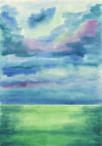 Fundo aquarela. Névoa, nevoeiro, dia calmo nublado no mar . — Fotografia de Stock