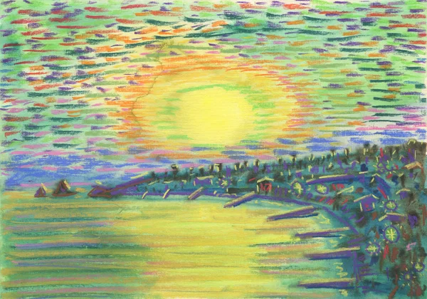 Watwrcolor Hintergrund. neblig, neblig, bewölkt, ruhiger Sonnenuntergang — Stockfoto