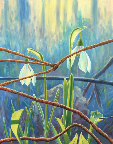 Flower of snowdrop. Spring sunny day. Oil painting. — Stock Photo, Image