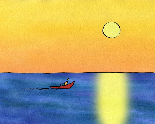 O barco navega no mar sob o sol . — Fotografia de Stock